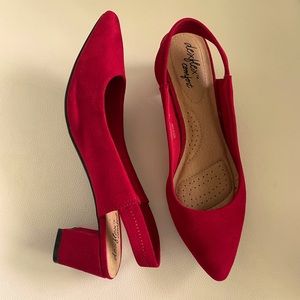 Red sling back heels